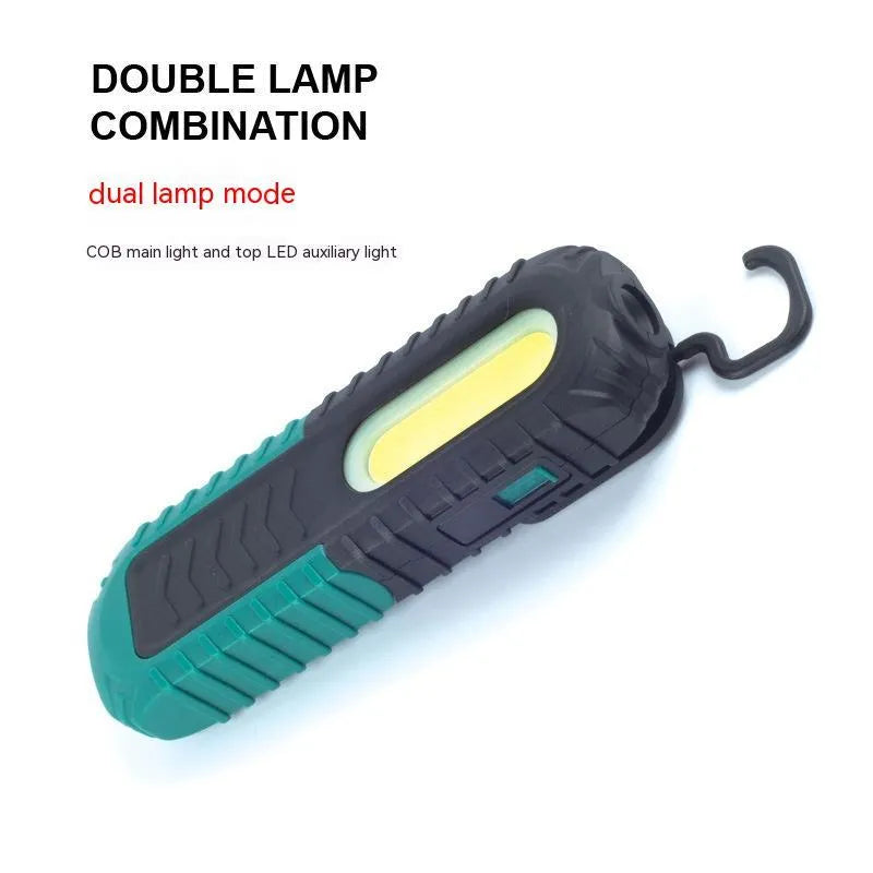 Black and green PET-coated ABS auto repair work light with USB charging cable