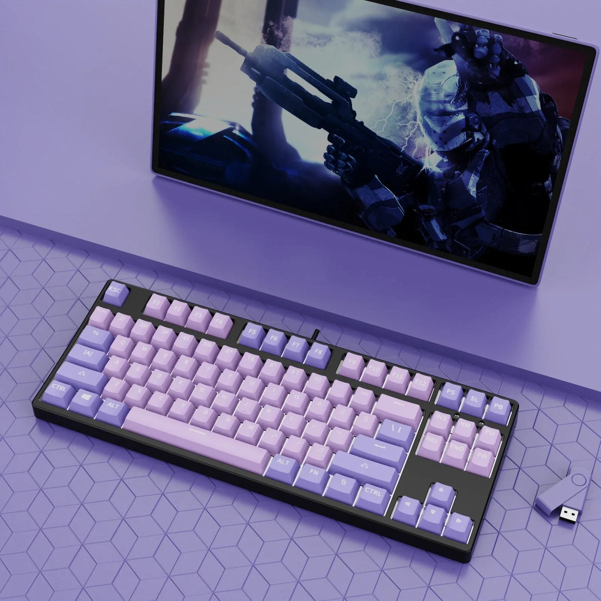 87-key hot-swappable mechanical gaming keyboard with two-tone keycaps and metal chassis