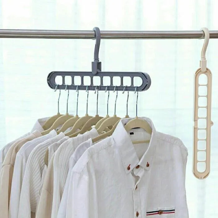Plastic clothes hanger hook with rotating handle in various colours including pink and green.