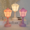 Retro pagoda shaped small night lamp with geometric stereo modelling in light purple colour