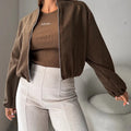 Milky White women's off-shoulder short coat with lantern sleeves and side pockets.