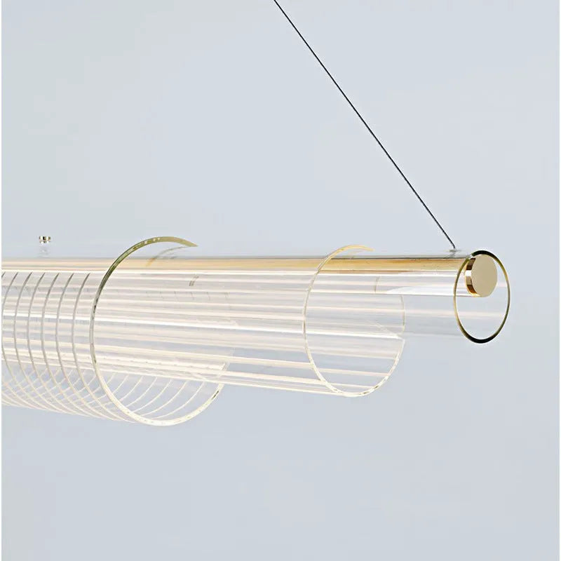 Minimalist glass pendant lamp with iron body in three length options for restaurant lighting