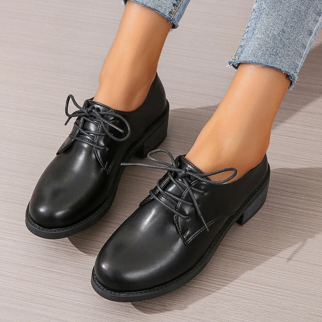 Black women's professional work shoes with thick chunky heel and soft sole
