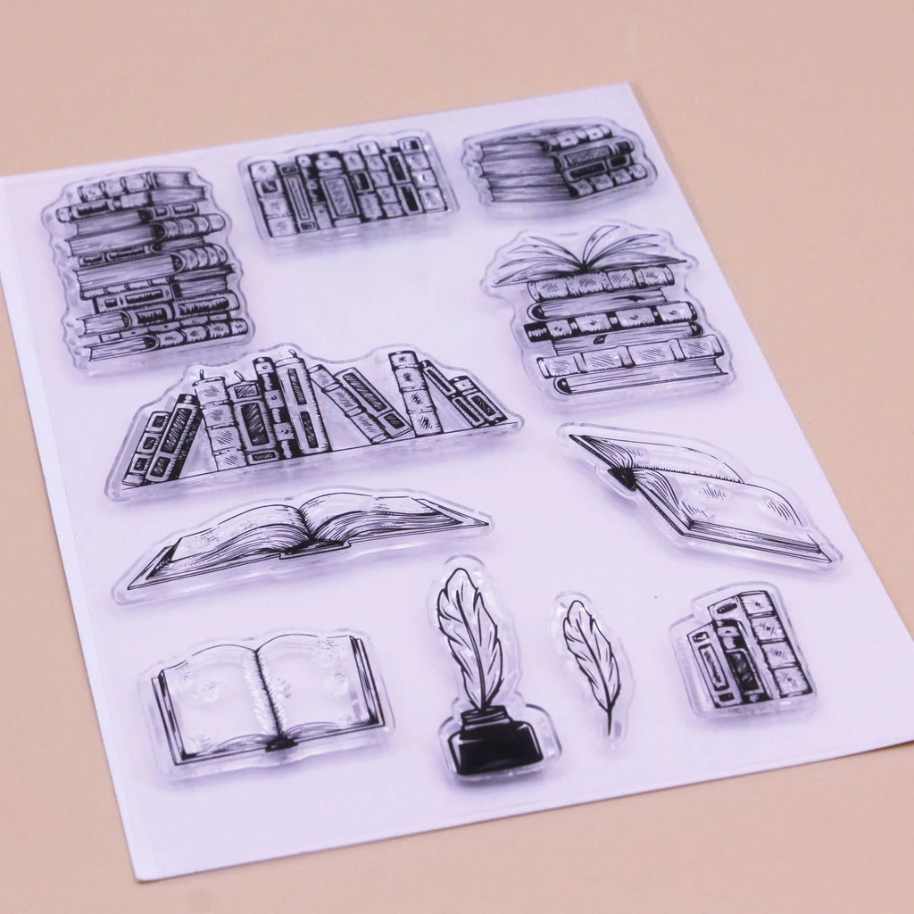 White seal pattern transparent silicone stamp with self-adhesive backing measuring 11 by 16 centimetres