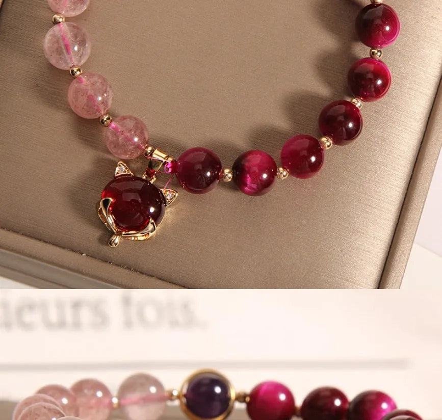 Strawberry crystal bracelet on elastic rope, 18cm length, simple women's fashion jewellery