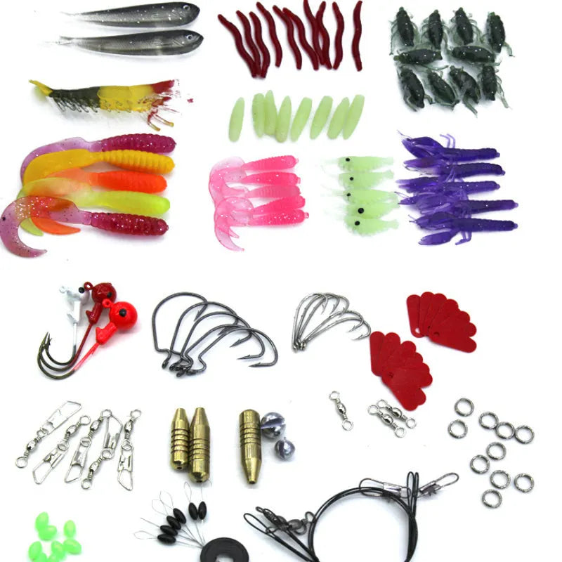 132-piece fishing lure suit set in rose red treasure colour with plastic and high carbon steel construction