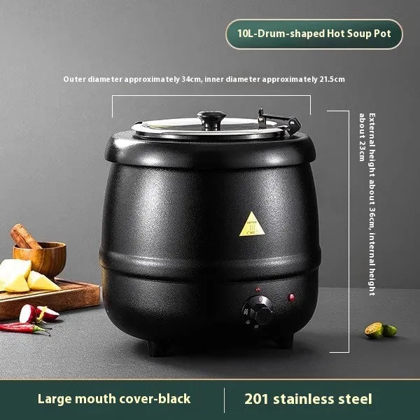 Black 10-litre stainless steel electric heating insulation pot with large steel cover