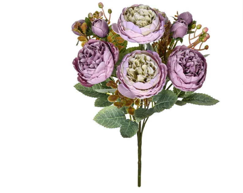 Silk artificial peony bouquet in champagne colour for table decoration