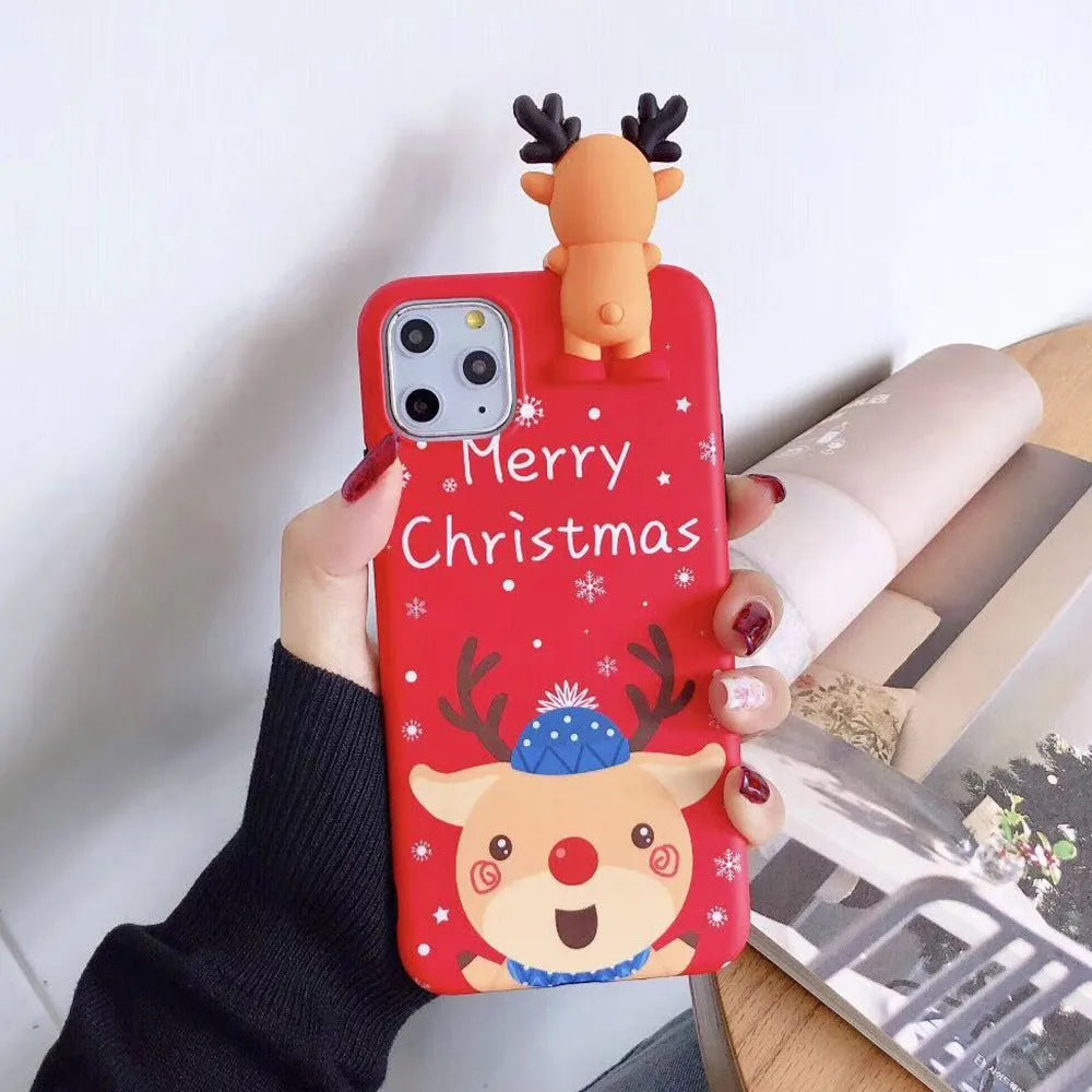 Christmas-themed silicone iPhone case back cover in festive colours for iPhone 6 to 11 Pro Max.