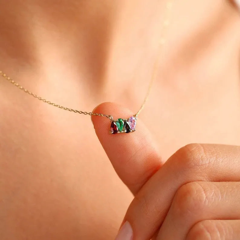 Zircon stone pendant necklace on titanium steel chain with month design option