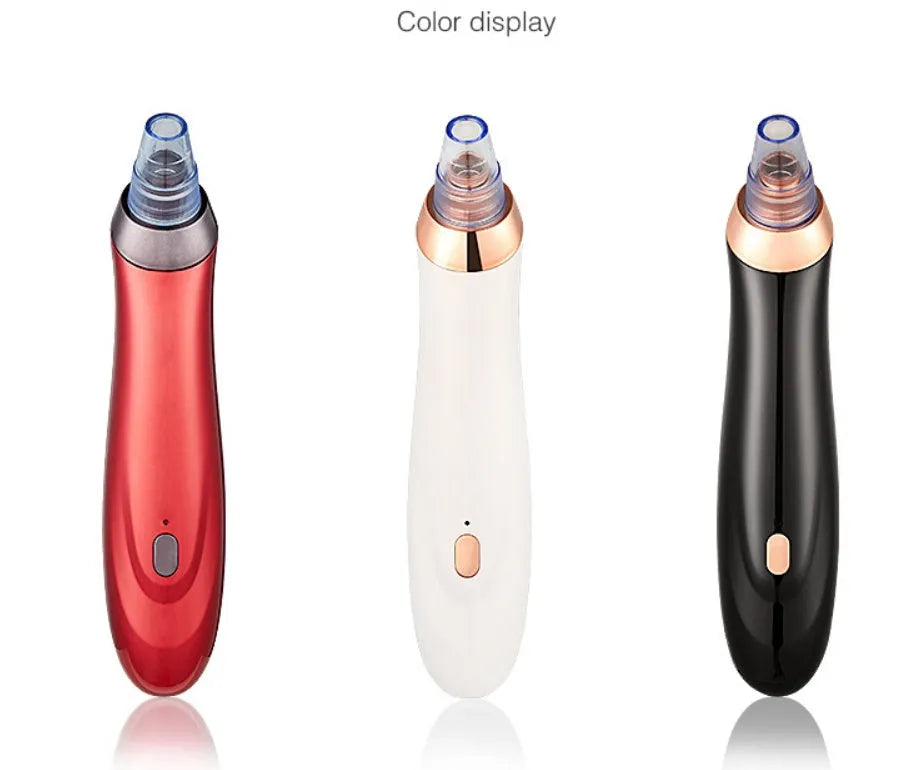 Handheld electric blackhead remover device with multiple nozzle heads in black colour