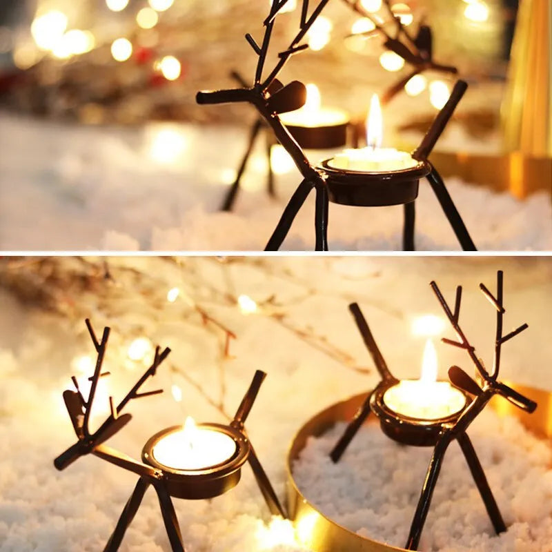 Black iron deer candlestick with elk bracket design for Christmas table decoration