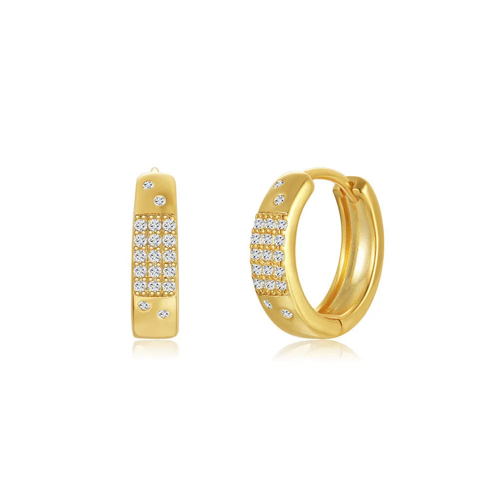 Geometric brass earclip earrings with round design in gold electroplated finish