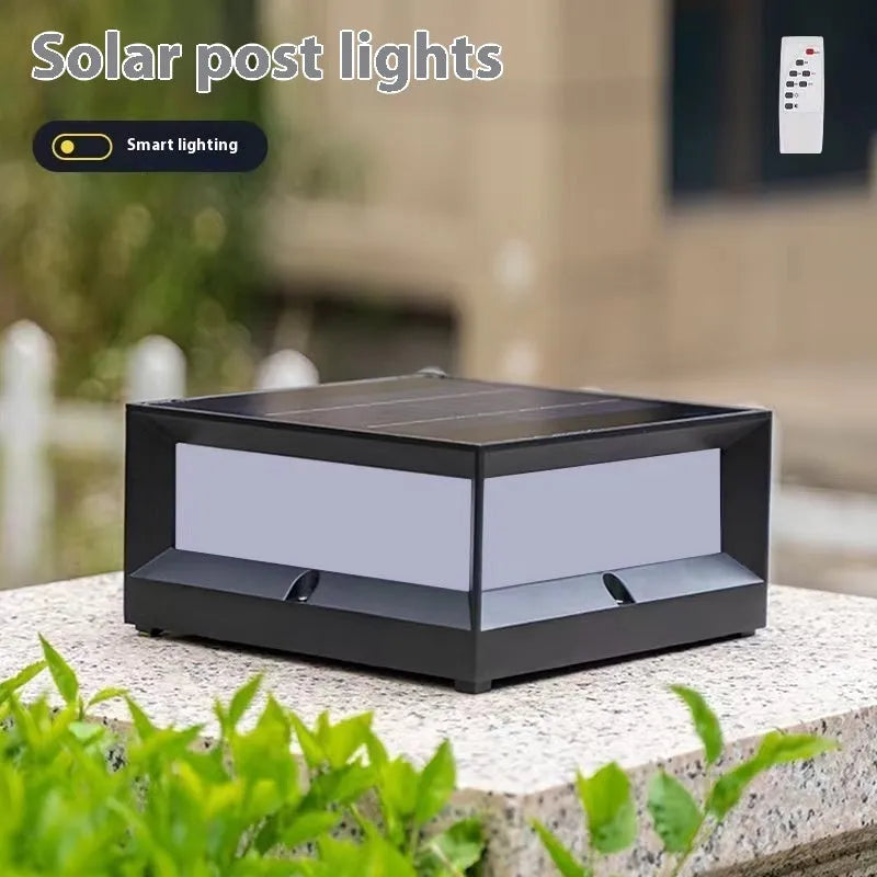 Solar-powered aluminium outdoor LED column light for wall or door mounting.
