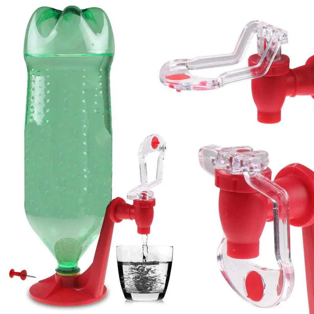 Red Magic Tap soda dispenser attached to 2-litre bottle with push-in mechanism for drink serving