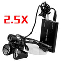 Black head-mounted dental LED magnifying glass with 3.5X magnification and adjustable working distance