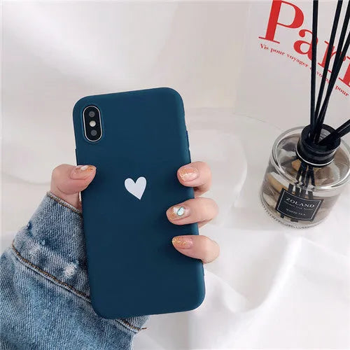 Painted love TPU phone case in red, blue, or black for iPhone 6 to 13 Pro Max.