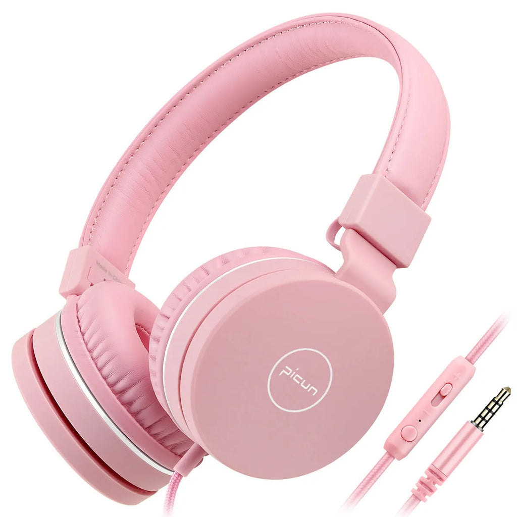 Wired over-ear headphones with 3.5mm plug, microphone and soft braid cable in mint green colour