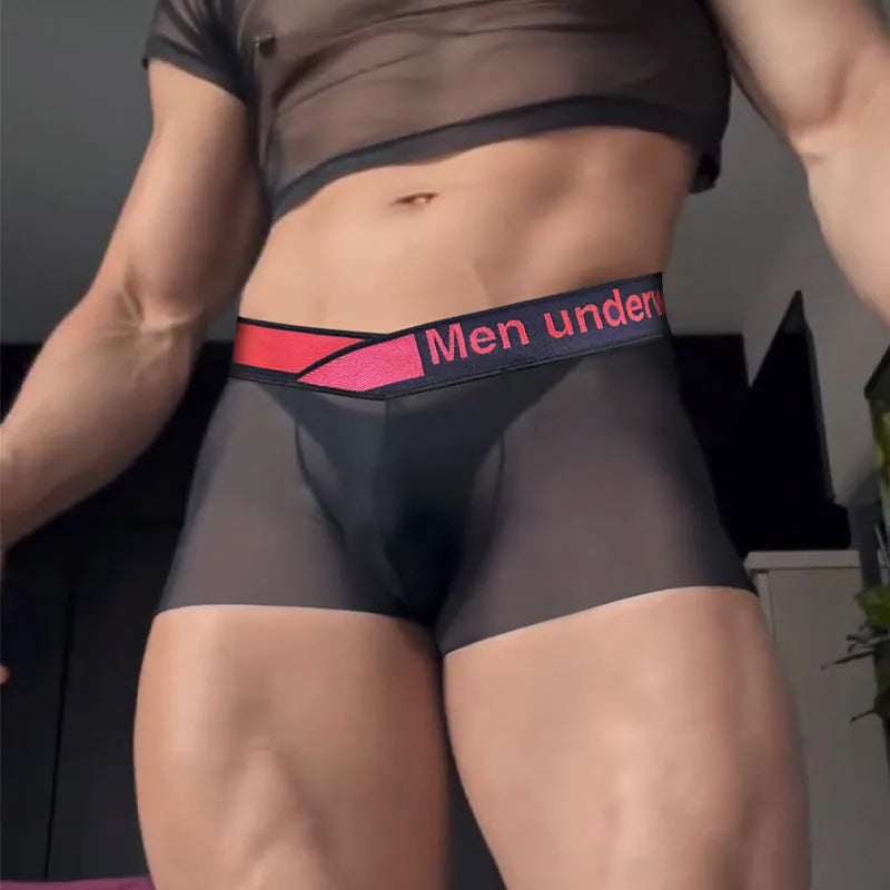 Men's low waist modal nylon underwear in black red white colours seamless sports design