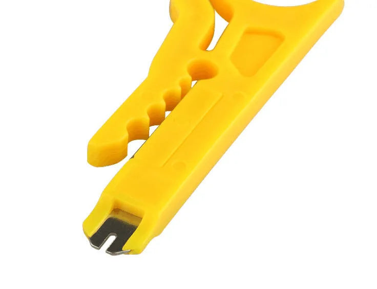 Yellow mini portable wire stripper tool with a 0.6mm stripping diameter.