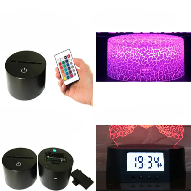 Shark-shaped 3D LED table lamp with touch base and remote control showing colour-changing illumination.