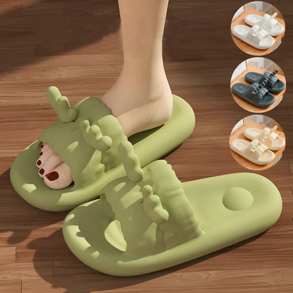 Women's EVA flip flop slippers with hollow-out design and non-slip soles in four colour options