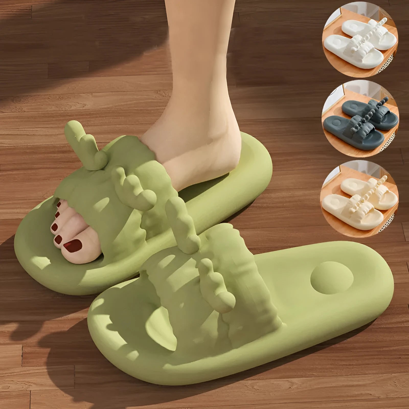 Women's EVA flip flop slippers with hollow-out design and non-slip soles in four colour options