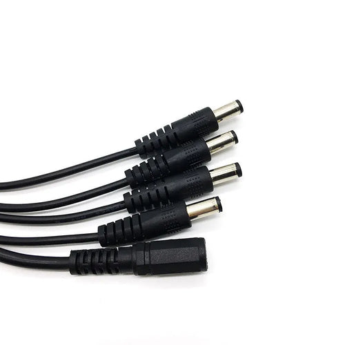 Black 12V monitoring power cord with DC one-in-four interface and 5.5mm connectors for CCTV cameras