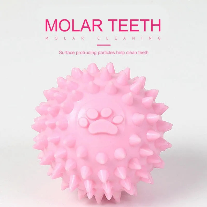 Blue TPR rubber dog chew ball with textured surface for tooth cleaning, 6cm diameter.