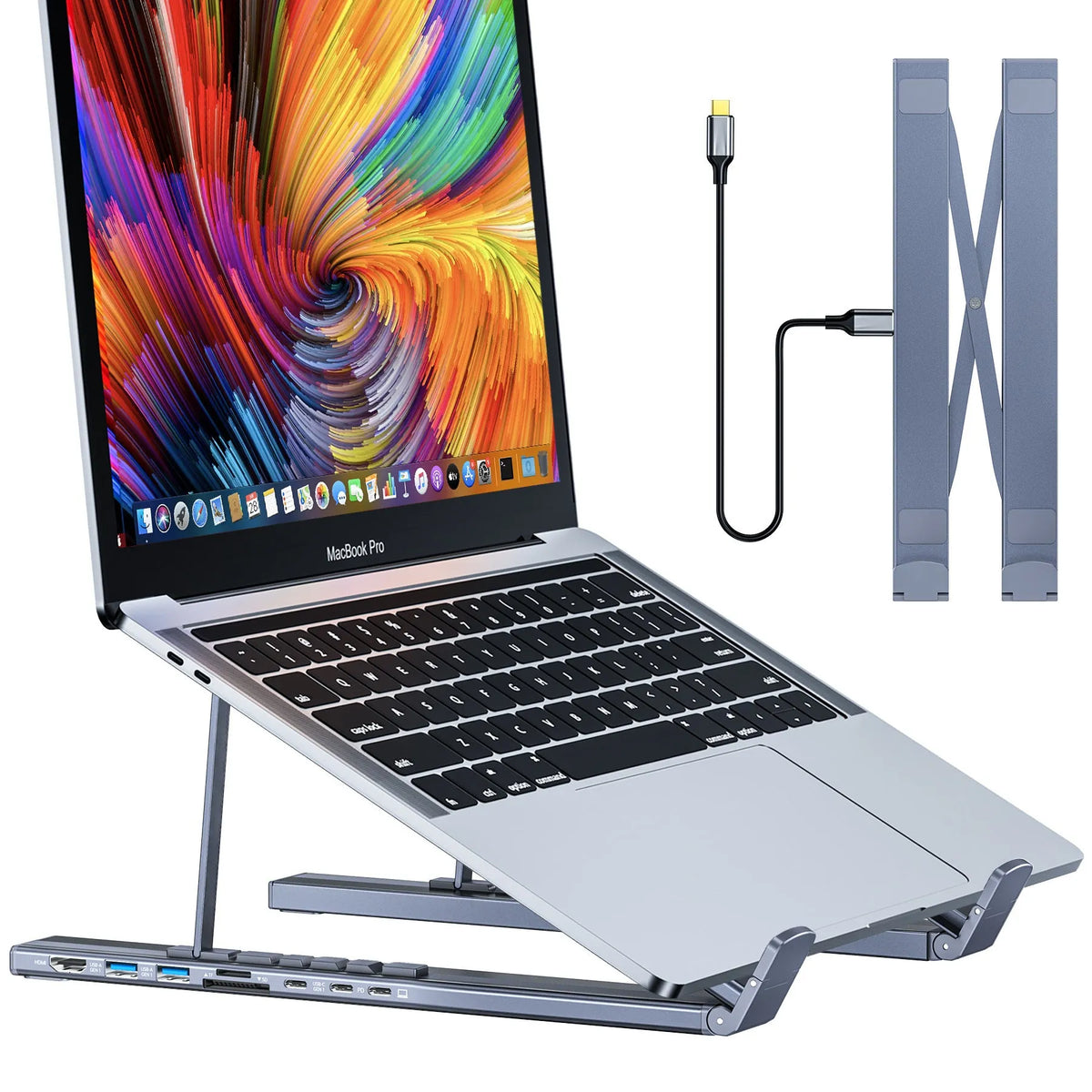 Aluminium alloy foldable laptop docking station with multi-interface hub connectivity