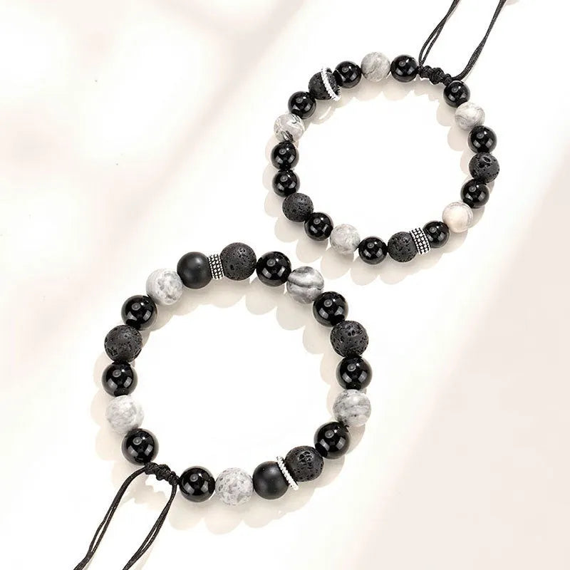 Black agate map stone bracelet with diamond-shaped volcanic rock stones in new Chinese style