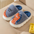 Cotton plush slippers with dinosaur print designs in grey, coffee, and orange colours for indoor couple wear