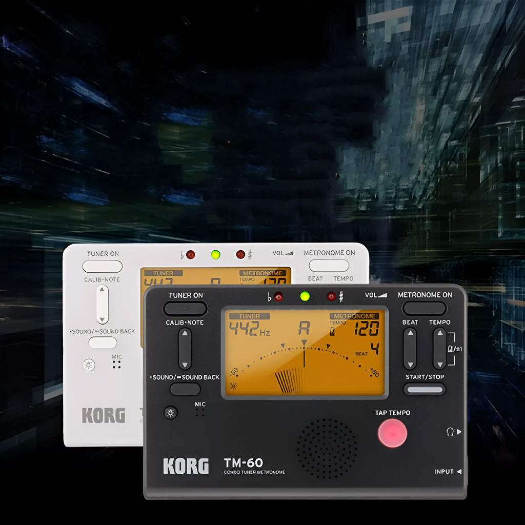 TM-60 black or white universal electronic tuner metronome for musical instrument practice.