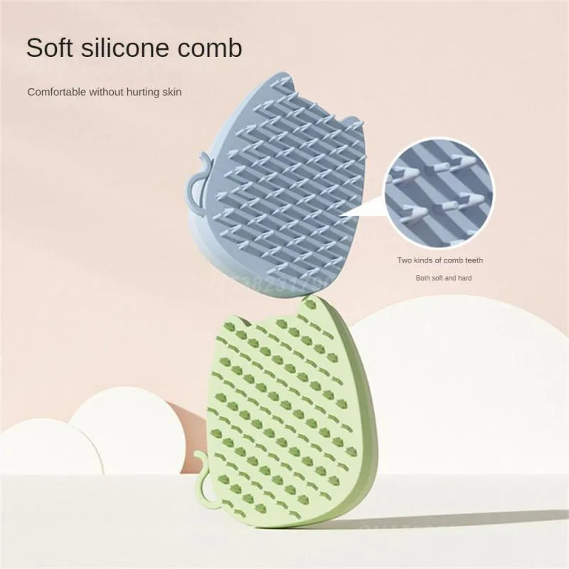Blue silicone sponge pet comb with dual bristle types for grooming cats and dogs.