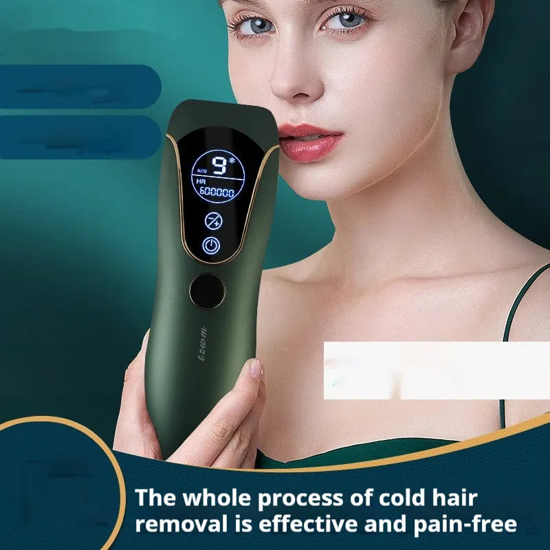 Sundial design freezing point hair removal device in green, pink or white colour for body face and leg hair removal.