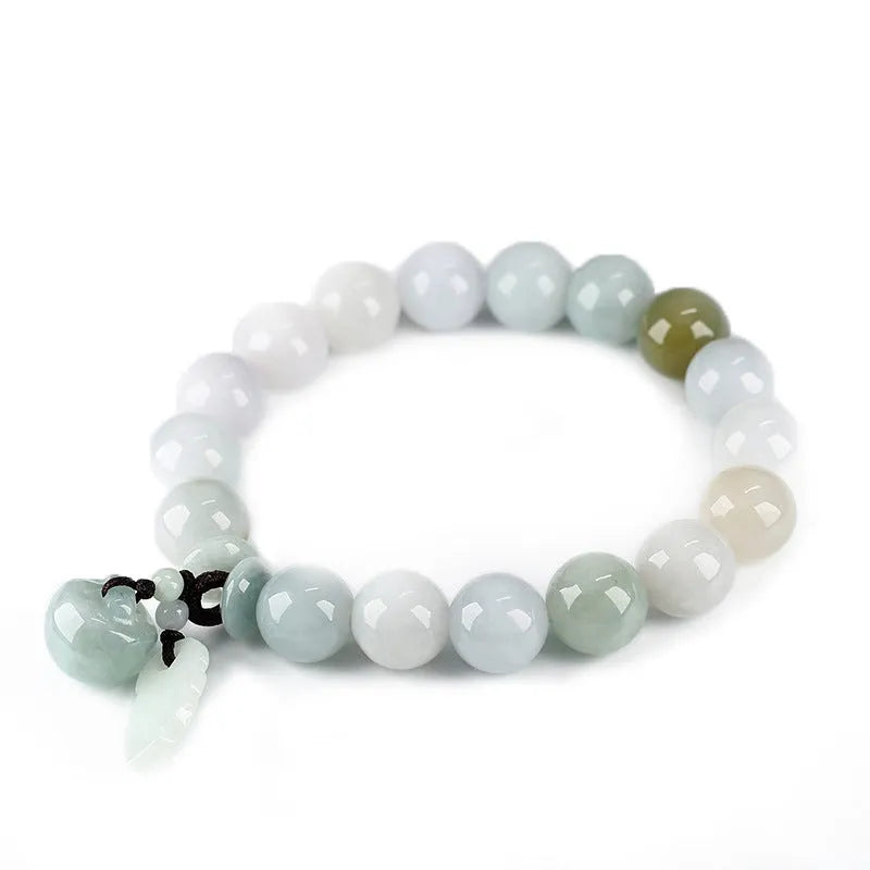 Natural jade hanging bracelet with Maitreya Buddha charm and geometric designs