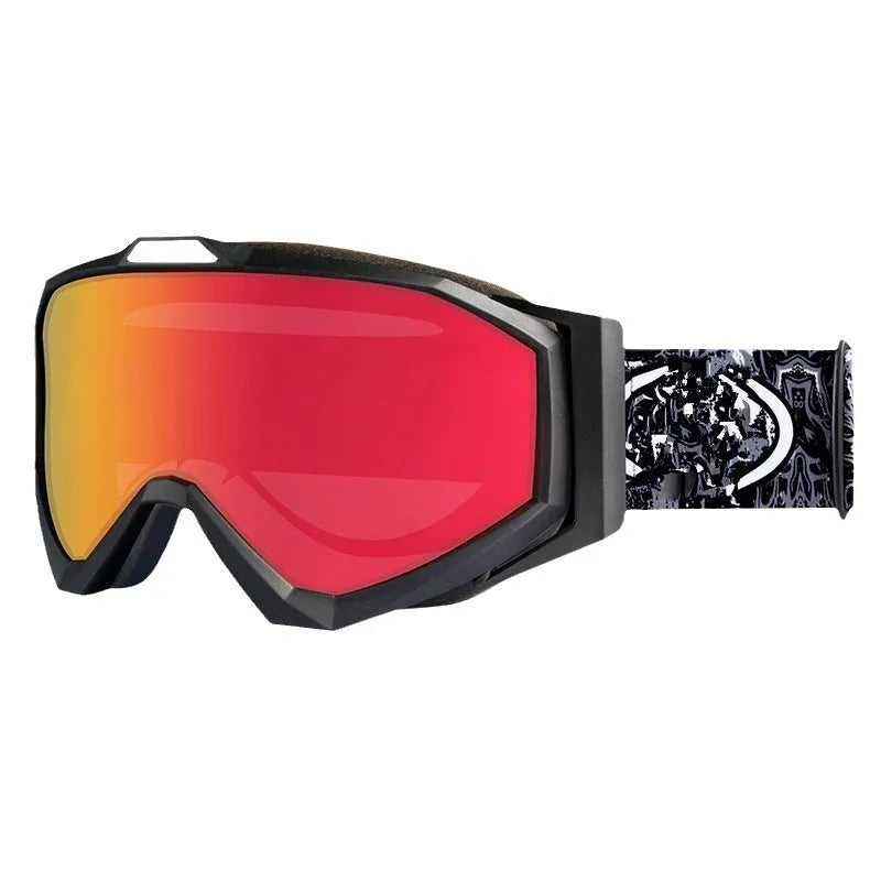 Motorcycle goggles with double-layer anti-fog lenses in a selection of frame and lens colour combinations.