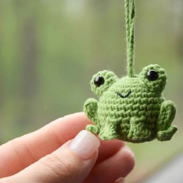 Green handmade plush frog woven car pendant hanging