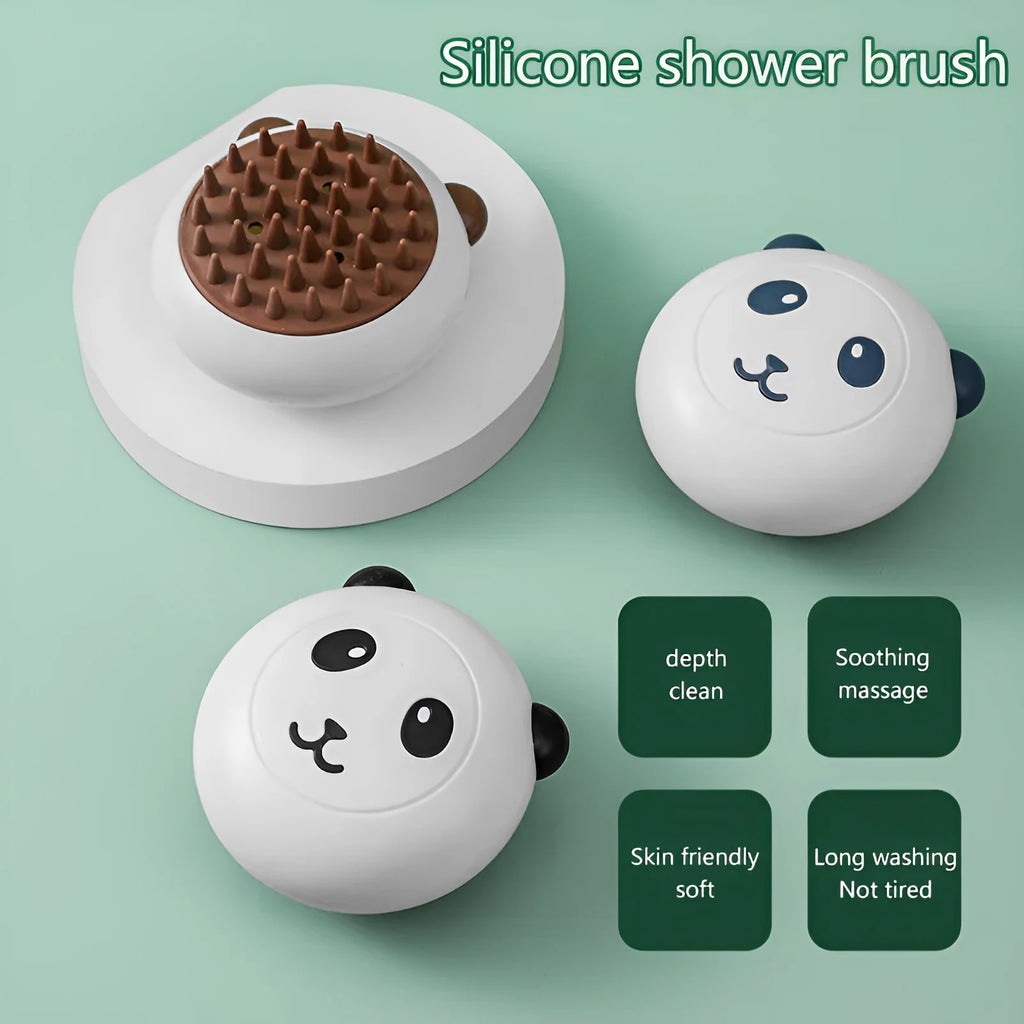 Panda-shaped silicone pet bath brush with soft bristles for cats and dogs