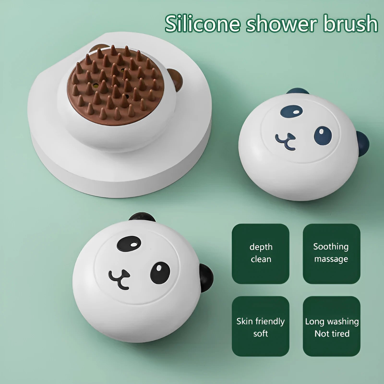 Panda-shaped silicone pet bath brush with soft bristles for cats and dogs