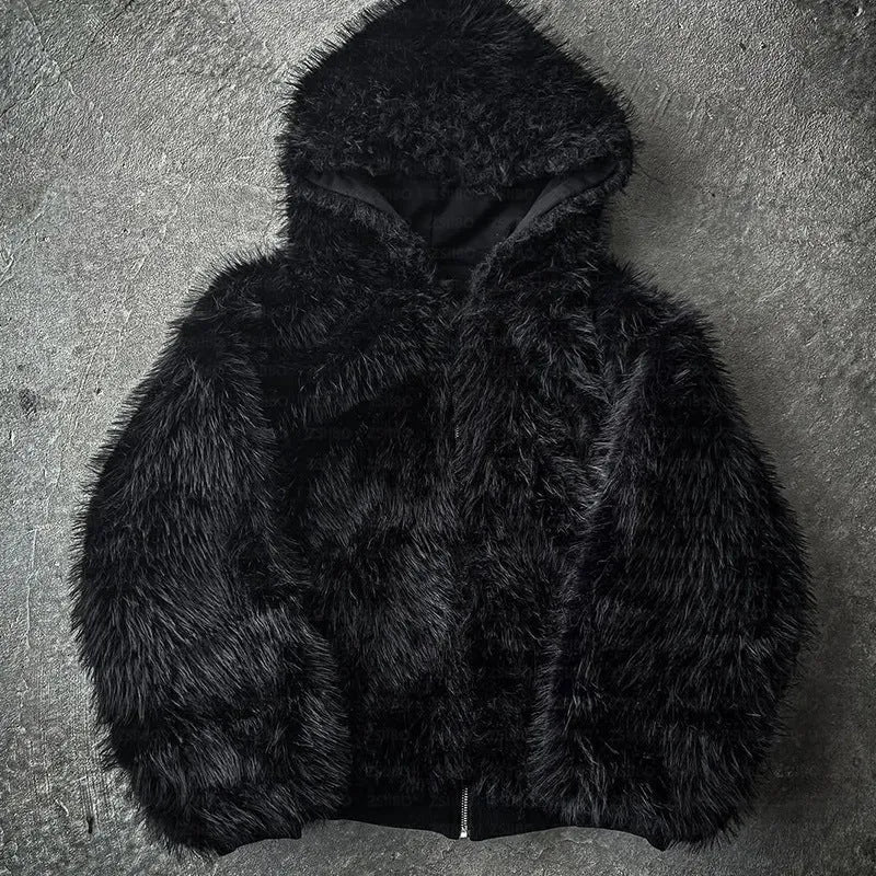 Unisex baggy coat in solid black or white polyester with cardigan style and long sleeves