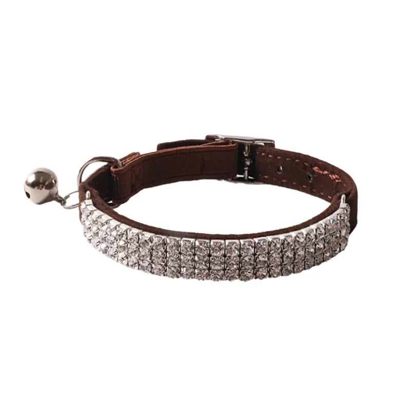 Elastic buckle gang drill pattern cat collar in six colour options including pink and dark brown