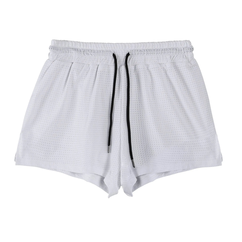 Men's black and white quick-dry nylon summer shorts on a size chart showing options from M to XXXL