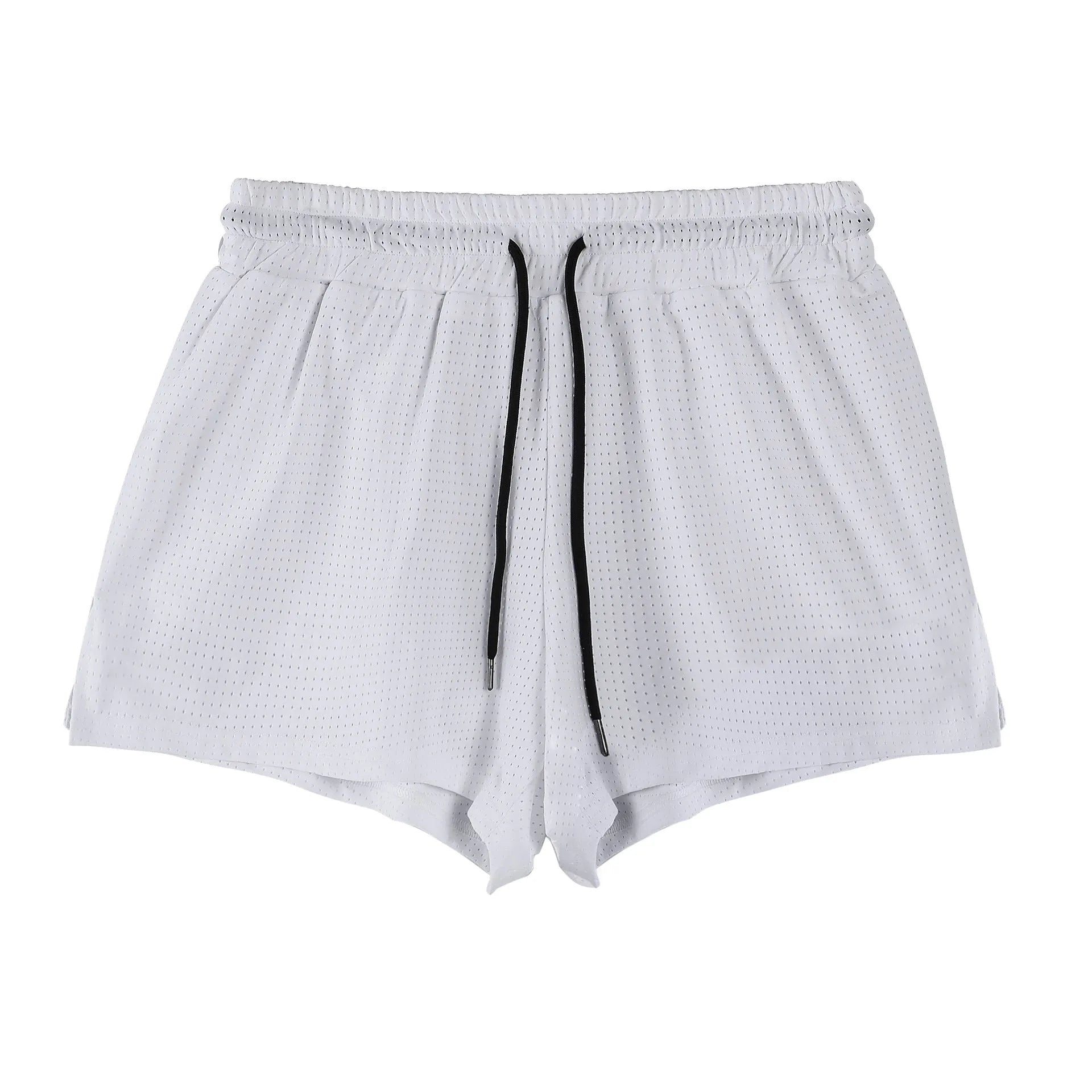 Men's black and white quick-dry nylon summer shorts on a size chart showing options from M to XXXL