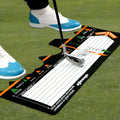Black neoprene golf swing posture correction pad with directional alignment indicators