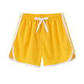 Children's casual polyester shorts in a selection of colours and patterns including stripes and fruit prints.