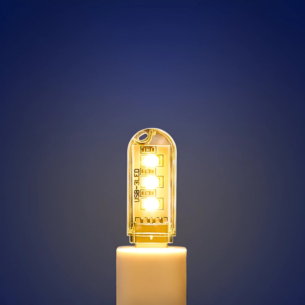 Small round USB-powered LED baby night light showing white or warm light options