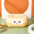 Solid colour square plastic lunch box with divided compartments in microwave safe design