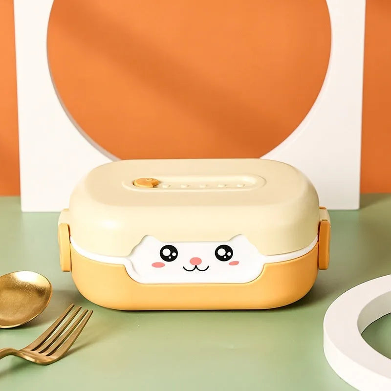 Solid colour square plastic lunch box with divided compartments in microwave safe design