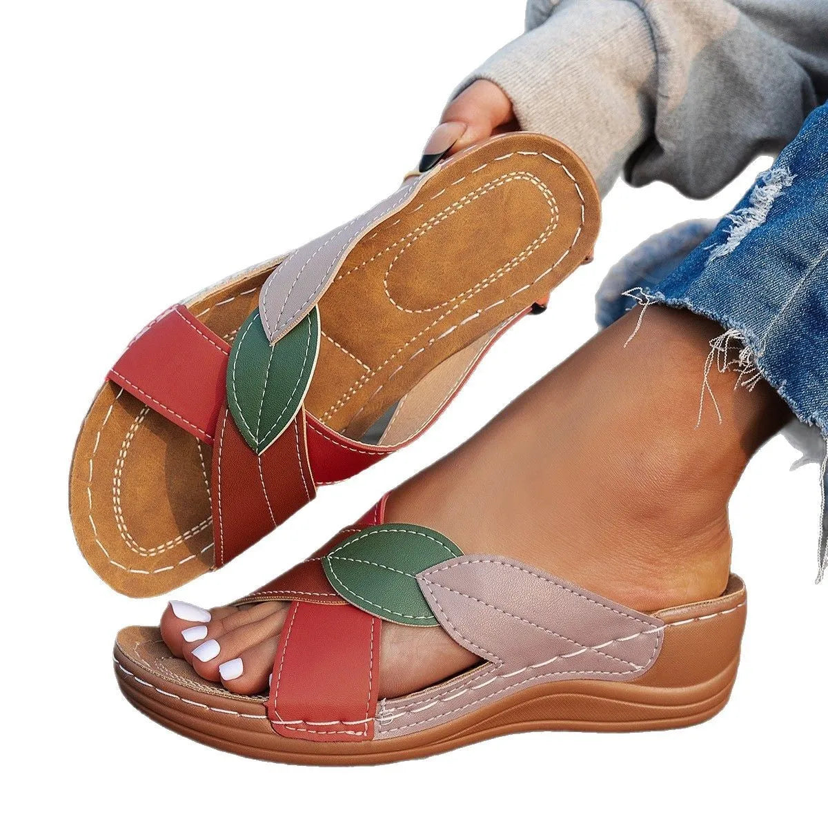 Women's black casual slipper with cross-strap and thick sole, open toe design